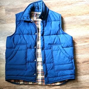Vintage Lakeshire Puffer Vest Navy Blue Plaid Lined Retro 70s 80s Snap Button 6
